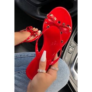 Red Bow Gold Studded Jelly Sandals